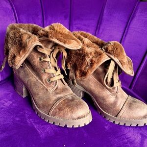Bamboo faux fur vegan leather boots